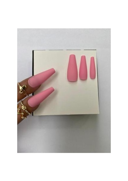 20 Adet Pembe Mat Balerin Takma Tırnak K 36