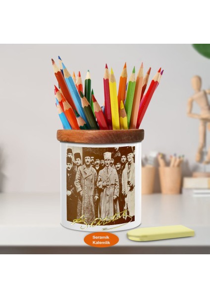 Paltolu Gazi Mustafa Kemal Atatürk Ahşap Seramik Kalemlik-34