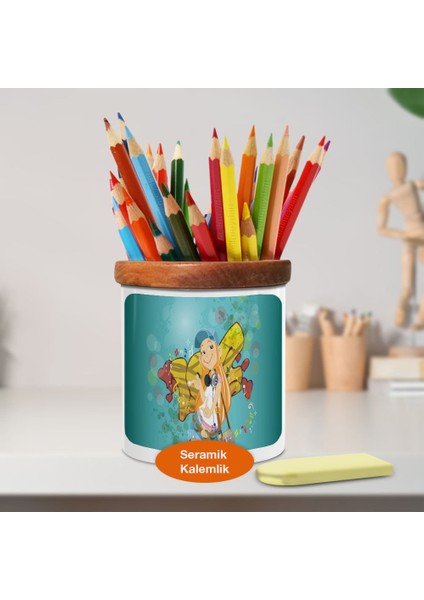 Graffiti Yapan Kız Ahşaplı Seramik Kalemlik - 76576