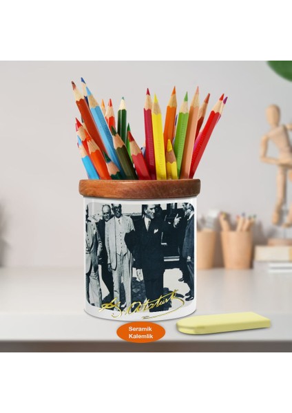 Ulu Önder Mustafa Kemal Atatürk Ahşap Seramik KALEMLIK-S363