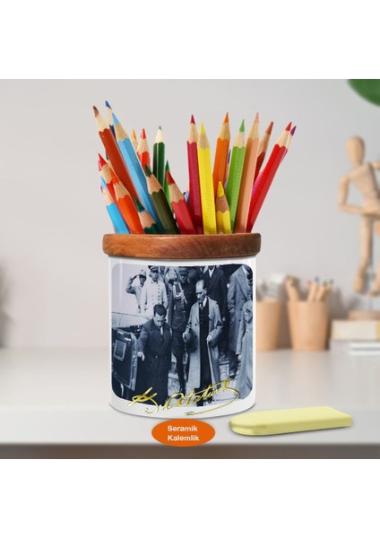 Sivil Mustafa Kemal Atatürk Ahşap Seramik KALEMLIK-686