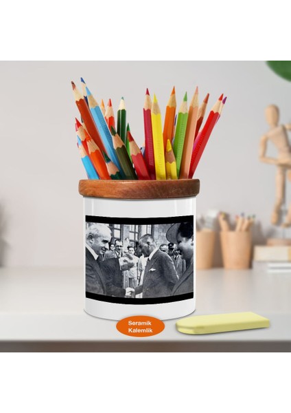 Mustafa Kemal Paşaya Saygı Ahşap Seramik Kalemlik -Ataturk (1151
