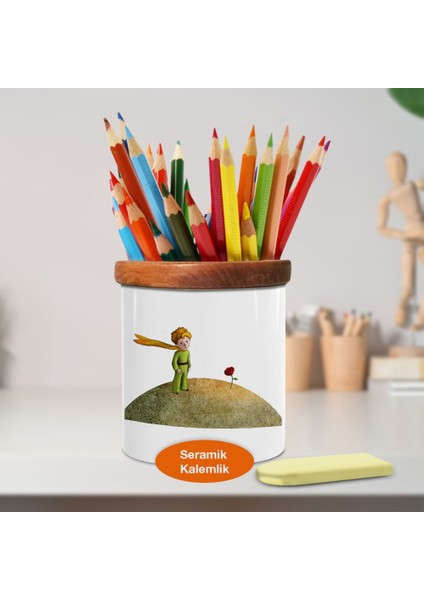 Çiçek Bakan Küçük Prens Ahşap Seramik Kalemlik -273417820368