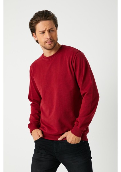 Erkek Bordo Basic Bisiklet Yaka Sweatshirt fiyatları