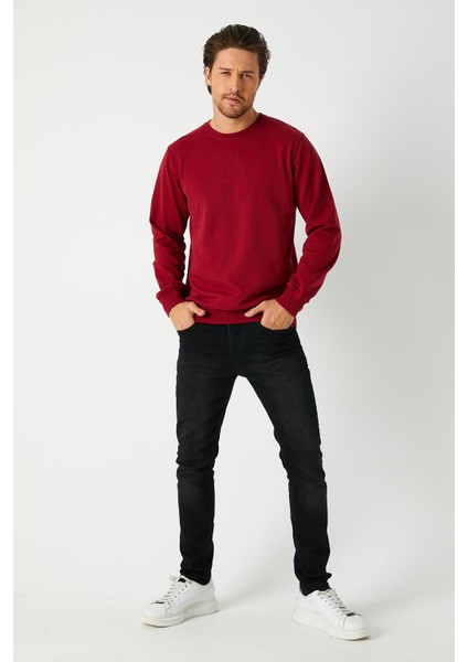 Erkek Bordo Basic Bisiklet Yaka Sweatshirt modelleri