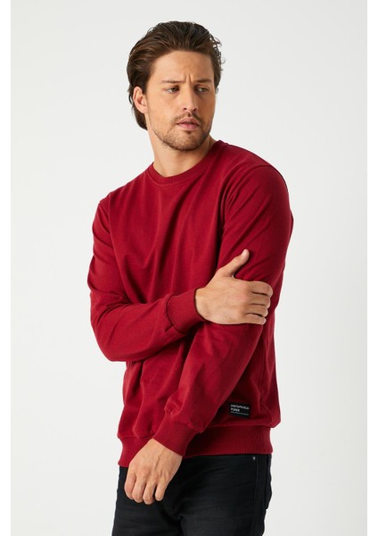 Erkek Bordo Basic Bisiklet Yaka Sweatshirt fırsatları
