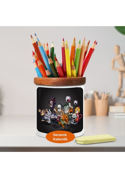 Hallowen Kostümleri Iskelet Ahşaplı Seramik Kalemlik - 21-694