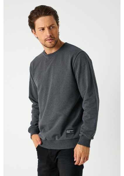 Metalic Erkek Antrasit Basic Bisiklet Yaka Sweatshirt