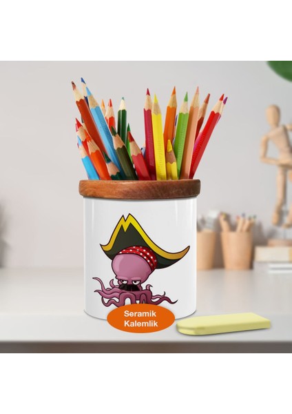 Korsan Ahtapot Ahşaplı Seramik Kalemlik - 1152-58