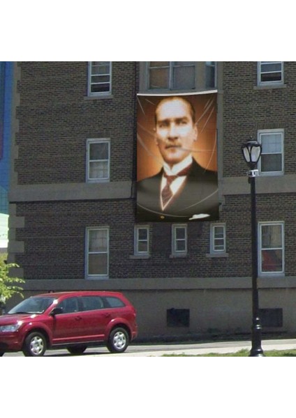 Sivil Gazi Mustafa Kemal Atatürk Portre Poster Cephe Bayrağı - 3x4,5 Metre