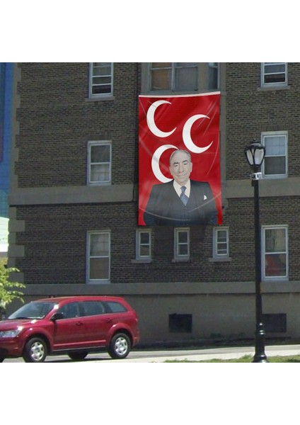 Alparslan Türkeş ve 3 Hilal Kırmızı Sancak Bayrak Mhp 300X450CM