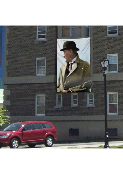 Şapkalı Sivil Gazi Mustafa Kemal Atatürk Poster Cephe Bayrağı -3x4,5 Metre