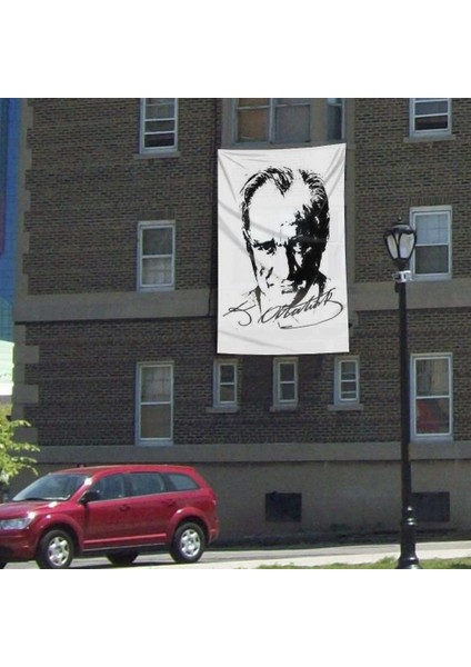 Siyah-Beyaz Gazi Mustafa Kemal Atatürk Silüeti Poster Bayrağı- 3x4,5 Metre