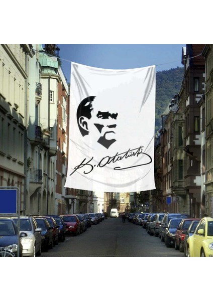 Siyah - Beyaz Mustafa Kemal Atatürk Silüeti Poster Bayrak - 400X600 Metre