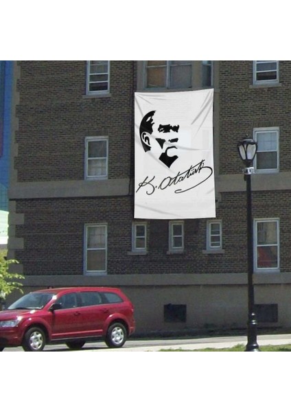 Siyah - Beyaz Gazi Mustafa Kemal Atatürk Silüeti Poster Bayrak - 3x4,5 Metre