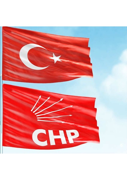 70X105 cm Alpaka Kumaş Türk Bayrağı ve 100X150 cm Raşel Kumaş Chp Kırmızı Bayrak - 2 Bayrak Set