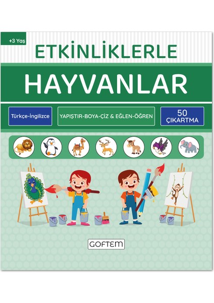 Etkinliklerle Hayvanlar - Türkçe İngilizce - 50 Çıkartma - Eğitici Aktivite Kitabı