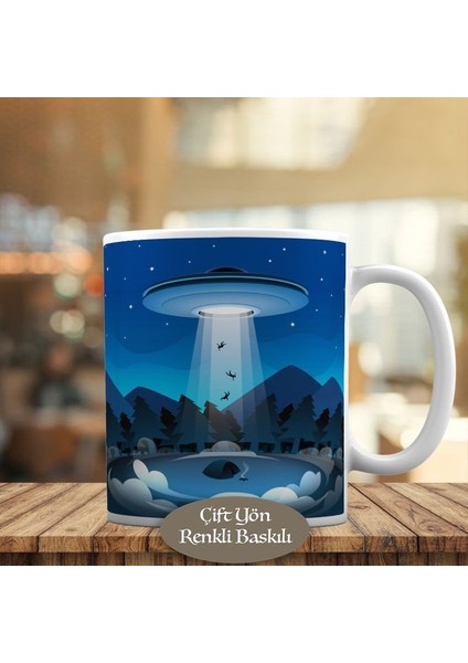 Ufo Gemisine Işınlanan Hayvanlar Kupa Bardak HEDIYELIK-919826