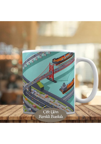Şehir Yoğunluğu Köprü ve Deniz Trafiği Kupa Bardak HEDIYELIK-18247