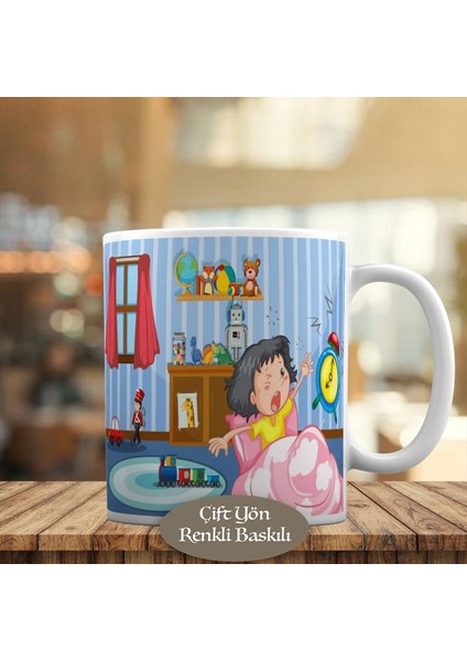 Güne Uyanan Minik Kız Baskılı Kupa Bardak HEDIYELIK-24963