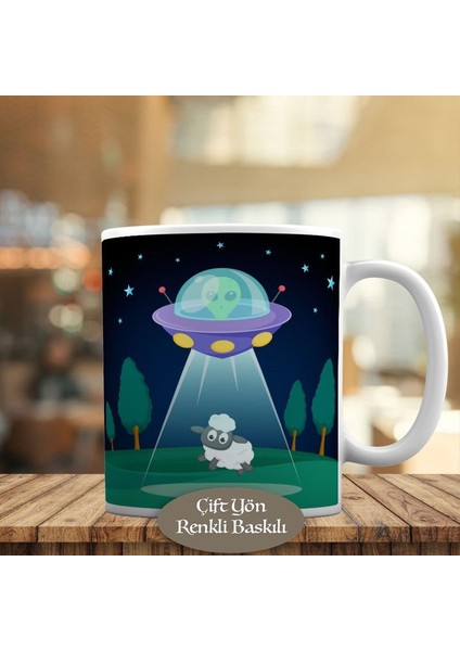 Ufo Uçan Daireye Işınlanan Komik Koyun Kupa Bardak Hediyelik-59