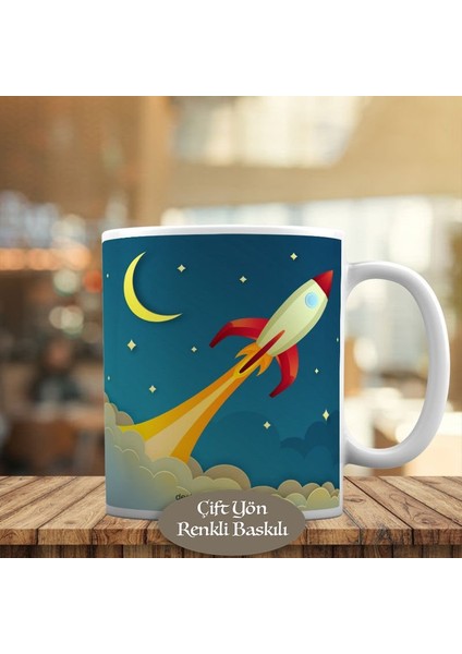 Hilal Ay ve Yıldızlı Gökyüzünde Roket Kupa Bardak HEDIYELIK-0198