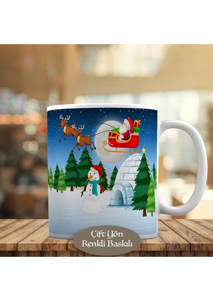 Geyikler ve Noel Baba -Kardan Adam Kupa Bardak HEDIYELIK-24841
