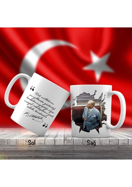 Asil Hediyelik Geminin Güvertesinde Duran Sivil Kemal Atatürk - Atatürk'ün Sözleri -Kupa Bardak