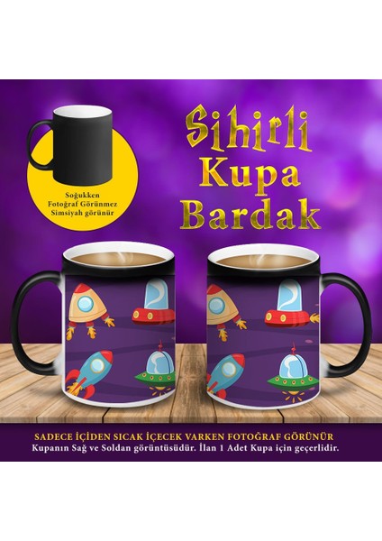 Renkli Uzak Mekiği ve Roketler Sihirli Hediyelik Kupa BARDAK-S21