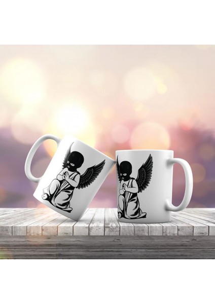 Maskeli Küçük Melek Baskılı Hediyelik Kupa Bardak K-220