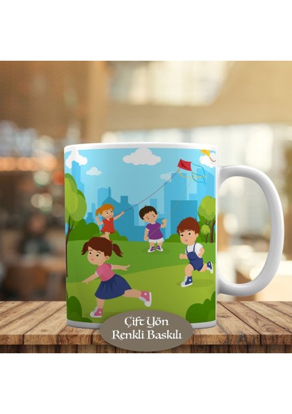 Uçurtma Uçuran Çocuklar Illüstrasyon Kupa Bardak HEDIYELIK-76301