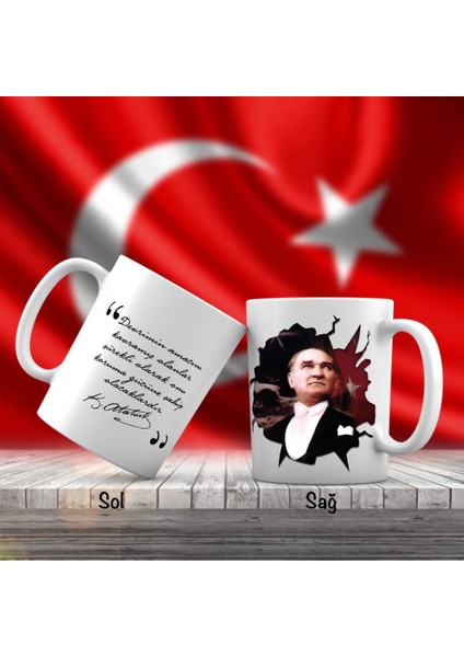 Asil Hediyelik Mustafa Kemal Atatürk Ayyıldız -Türk Bayrağı - Atatürk'ün Sözleri -Kupa Bardak