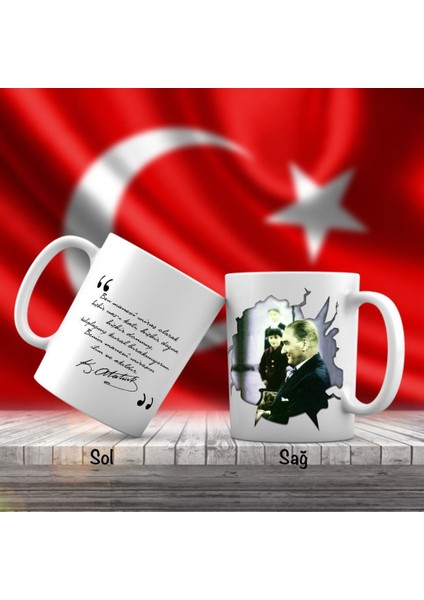 Asil Hediyelik Gülümseyen Atatürk - Küçük Kız Çocuğu - Atatürk'ün Sözleri -Kupa Bardak