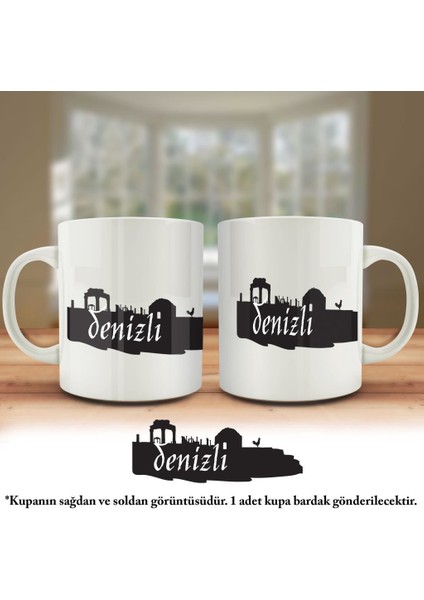 Asil Hediyelik Çift Yön Renkli Baskılı Denizli Silüeti - Şehir Kupa Bardak