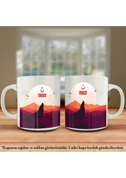 Asil Hediyelik Çift Yön Renkli Baskılı Bozkurt - Göktürkçe - Kurt Kupa Bardak