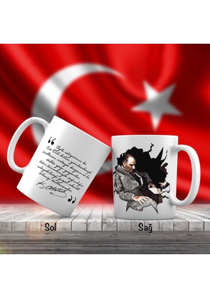 Asil Hediyelik Çift Yön Renkli Baş Öğretmen Mustafa Kemal Atatürk ve Unutulmayan Sözleri-Kupa Bardak