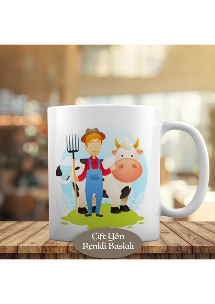 Inekle Uğraşan Çiftçi Kupa Bardak HEDIYELIK-1284-12750
