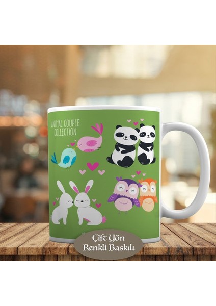 Sevimli Kuşlar Sevimli Panda ve Tavşan Kupa Bardak Hediyelik-54
