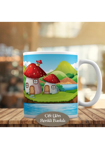 Mantar Evler Illüstrasyon Kupa Bardak HEDIYELIK-1308-19716