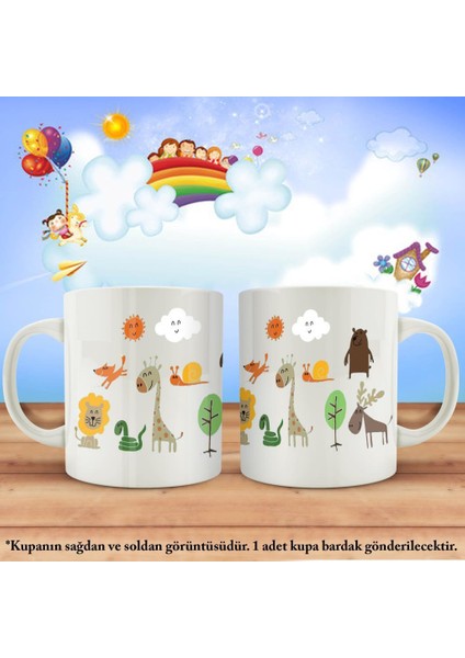 Asil Hediyelik Çocuklara Özel Karakterli Çift Yön Baskılı Sevimli Hayvan Dostlar Kupa Bardak