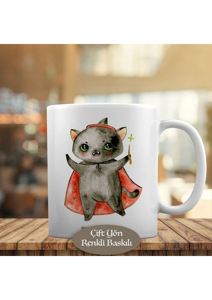 Pelerinli Peri Kedi-Sevimli Hayvan Kupa Bardak HEDIYELIK-6404