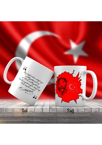 Asil Hediyelik Ay Yıldız - Türk Bayrağı - Kemal Atatürk Silüeti - Atatürk'ün Sözleri -Kupa Bardak