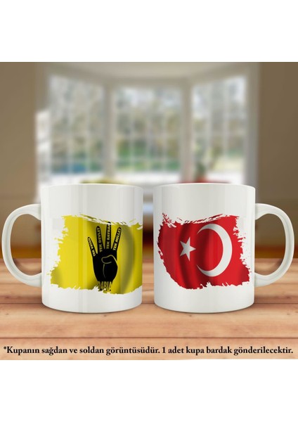 Asil Hediyelik Çift Yön Baskılı Rabia-Tek(Devlet-Bayrak-Millet-Vatan) ve Türkiye Bayrağı Kupa Bardak