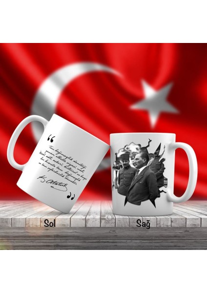 Asil Hediyelik Sivil Siyah Beyaz Mustafa Kemal Atatürk - Atatürk'ün Sözleri -Kupa Bardak