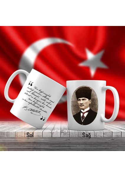 Asil Hediyelik Elips Kalpaklı Mustafa Kemal Atatürk Portresi - Atatürk'ün Sözleri -Kupa Bardak