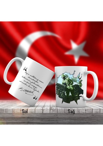 Asil Hediyelik Milli Mücadele - Üniformalı Mustafa Kemal Atatürk - Atatürk'ün Sözleri -Kupa Bardak