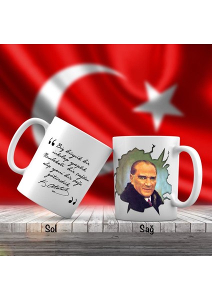 Asil Hediyelik Gülümseyen Sivil Mustafa Kemal Atatürk - Atatürk'ün Sözleri -Kupa Bardak