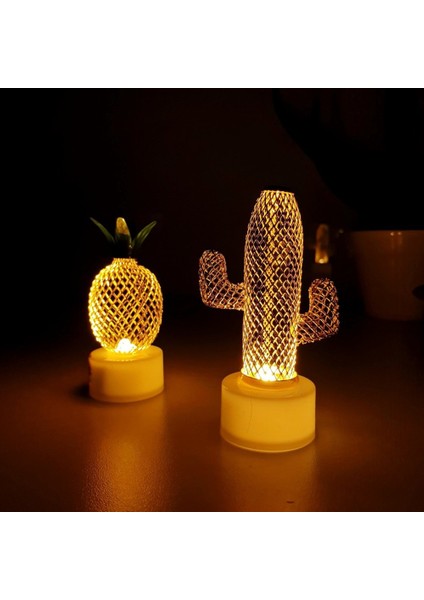 2'li Set Mini Ananas ve Kaktüs Desenli Tel Mum & Gün Işığı