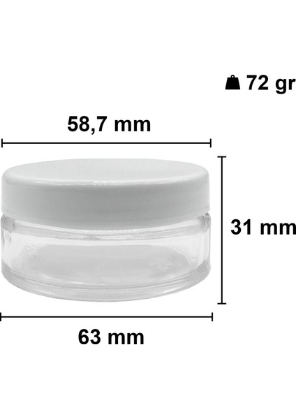 50 cc Kavanoz Plastik Beyaz Kapaklı 50 ml Şeffaf Cam Krem Kavanoz 12 Adet