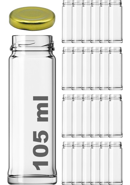 105 cc Kavanoz Metal Gold Konserve Kapaklı 105 cc Şeffaf Uzun Cam Kavanoz 24 Adet